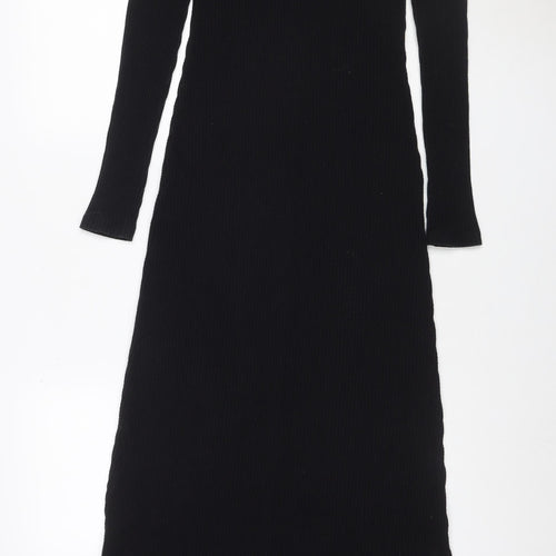 ASOS Women Black UK 10 Ribbed Knit Maxi Jumper Dress High Neck