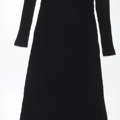 ASOS Women Black UK 10 Ribbed Knit Maxi Jumper Dress High Neck