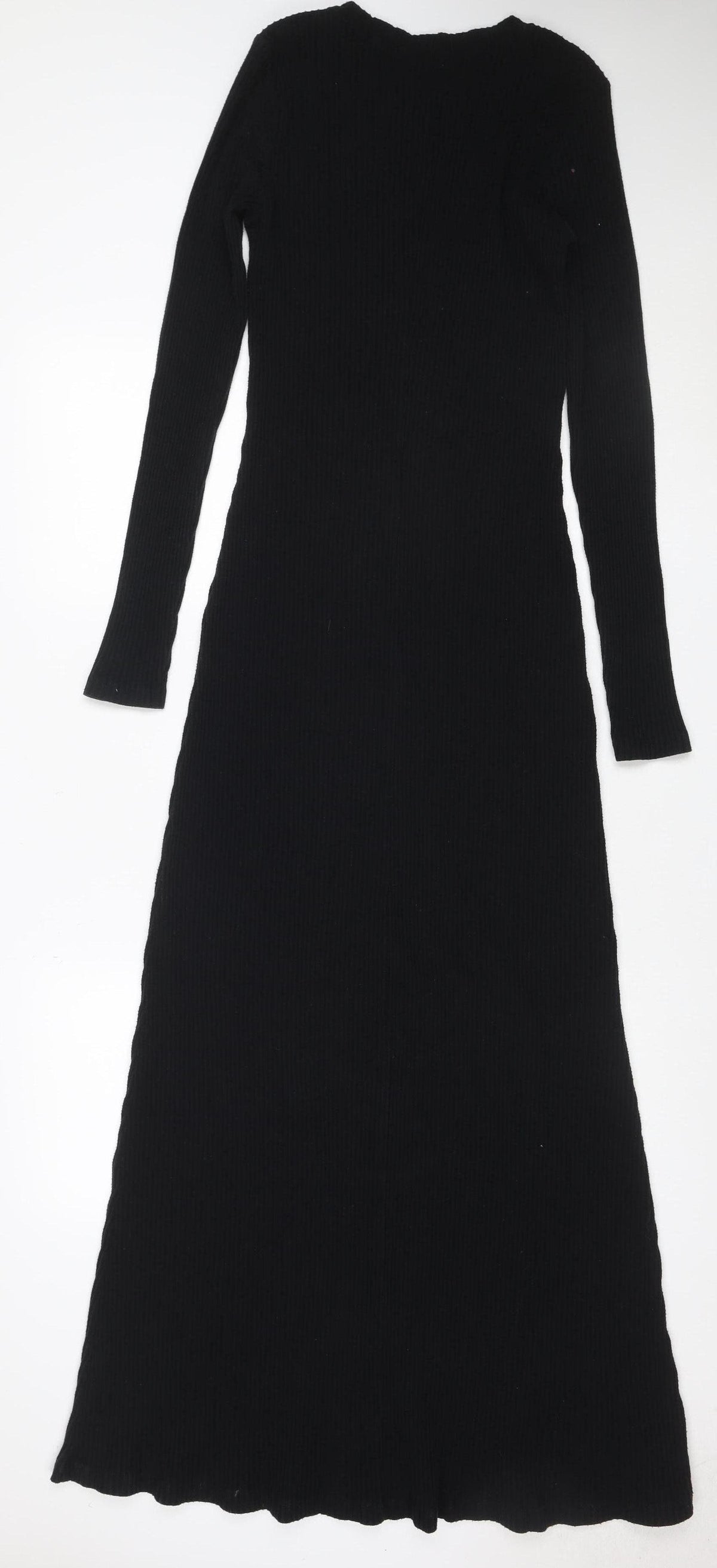 ASOS Women Black UK 10 Ribbed Knit Maxi Jumper Dress High Neck