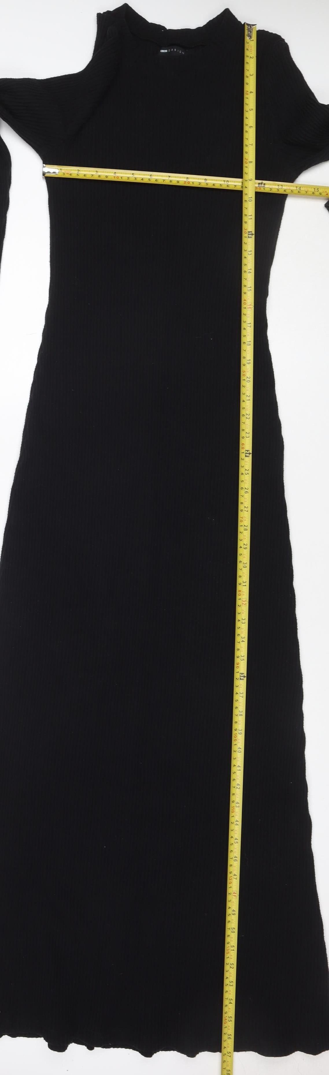 ASOS Women Black UK 10 Ribbed Knit Maxi Jumper Dress High Neck