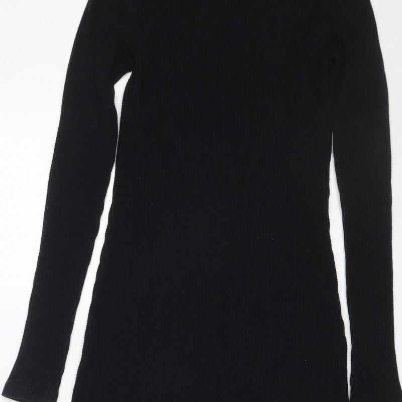 ASOS Women Black UK 10 Ribbed Knit Maxi Jumper Dress High Neck