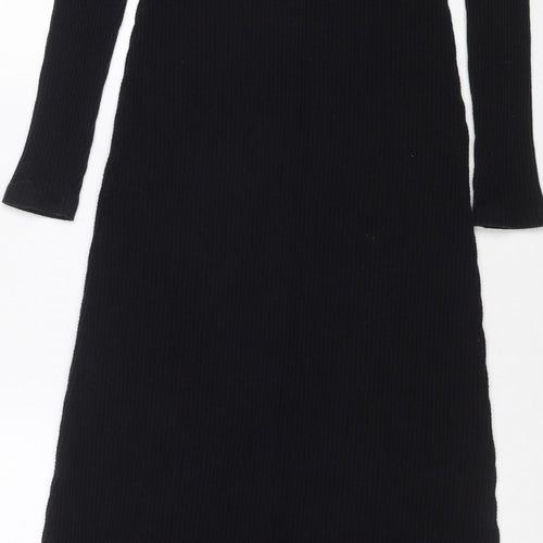 ASOS Women Black UK 10 Ribbed Knit Maxi Jumper Dress High Neck