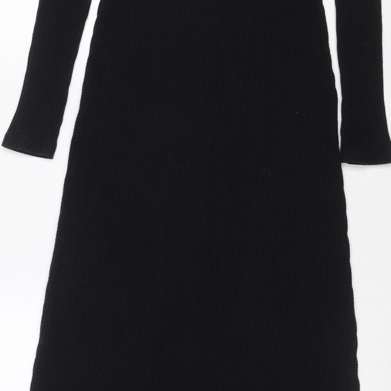 ASOS Women Black UK 10 Ribbed Knit Maxi Jumper Dress High Neck