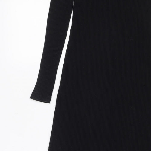 ASOS Women Black UK 10 Ribbed Knit Maxi Jumper Dress High Neck