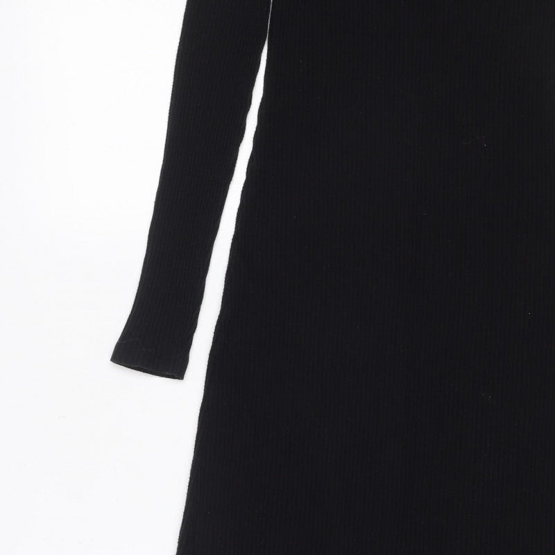 ASOS Women Black UK 10 Ribbed Knit Maxi Jumper Dress High Neck