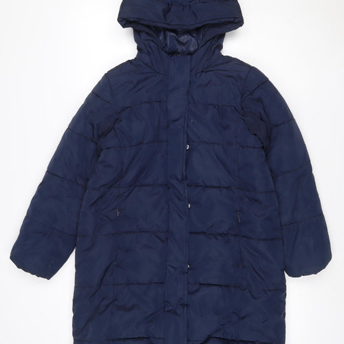 Marks & Spencer Girls Navy 13-14 Years Hooded Puffer Jacket Quilted