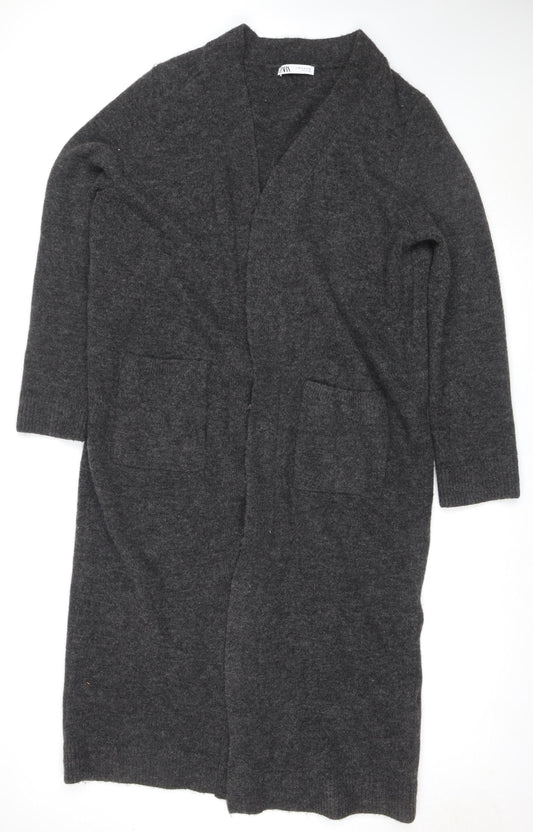 Zara Women Grey XL V-Neck Long Sleeve Knit Pullover Jumper