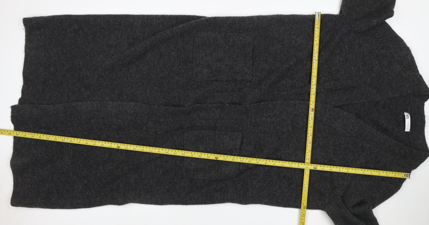 Zara Women Grey XL V-Neck Long Sleeve Knit Pullover Jumper