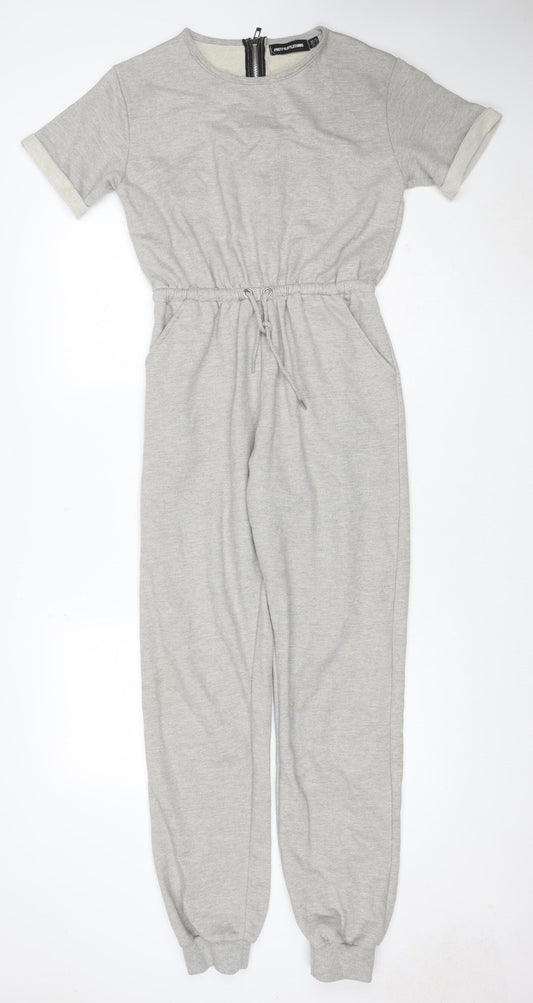 PrettyLittleThing Women Grey UK 8 Short Sleeve Zip Jogger Jumpsuit