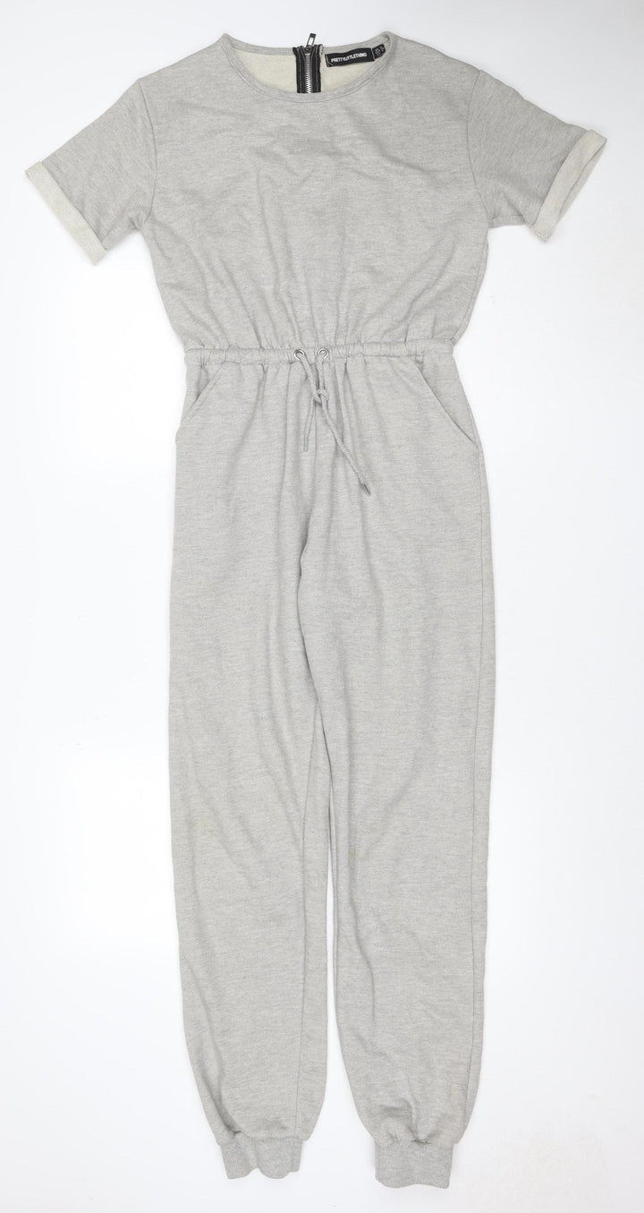 PrettyLittleThing Women Grey UK 8 Short Sleeve Zip Jogger Jumpsuit