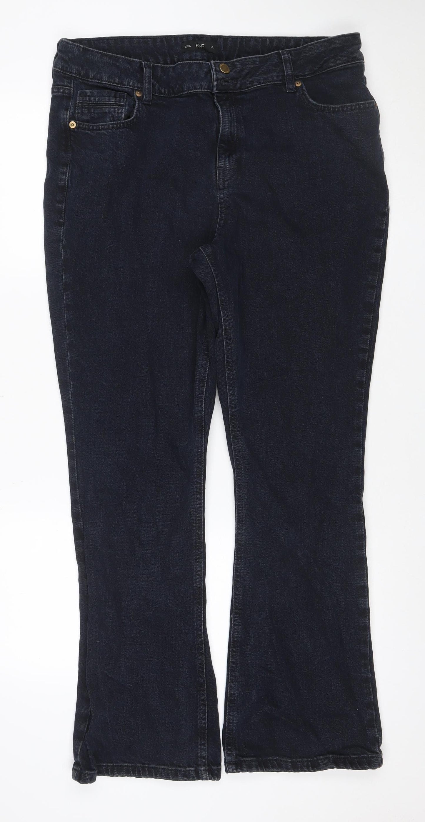 F&F Women’s Black Straight Leg Stretch Jeans UK 18 W35 Dark Wash