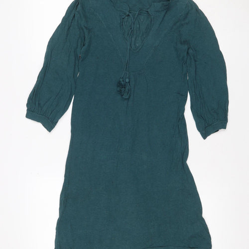 Topshop Women Green Size 6 Jumper Dress Long Puff Sleeve Tie Waist