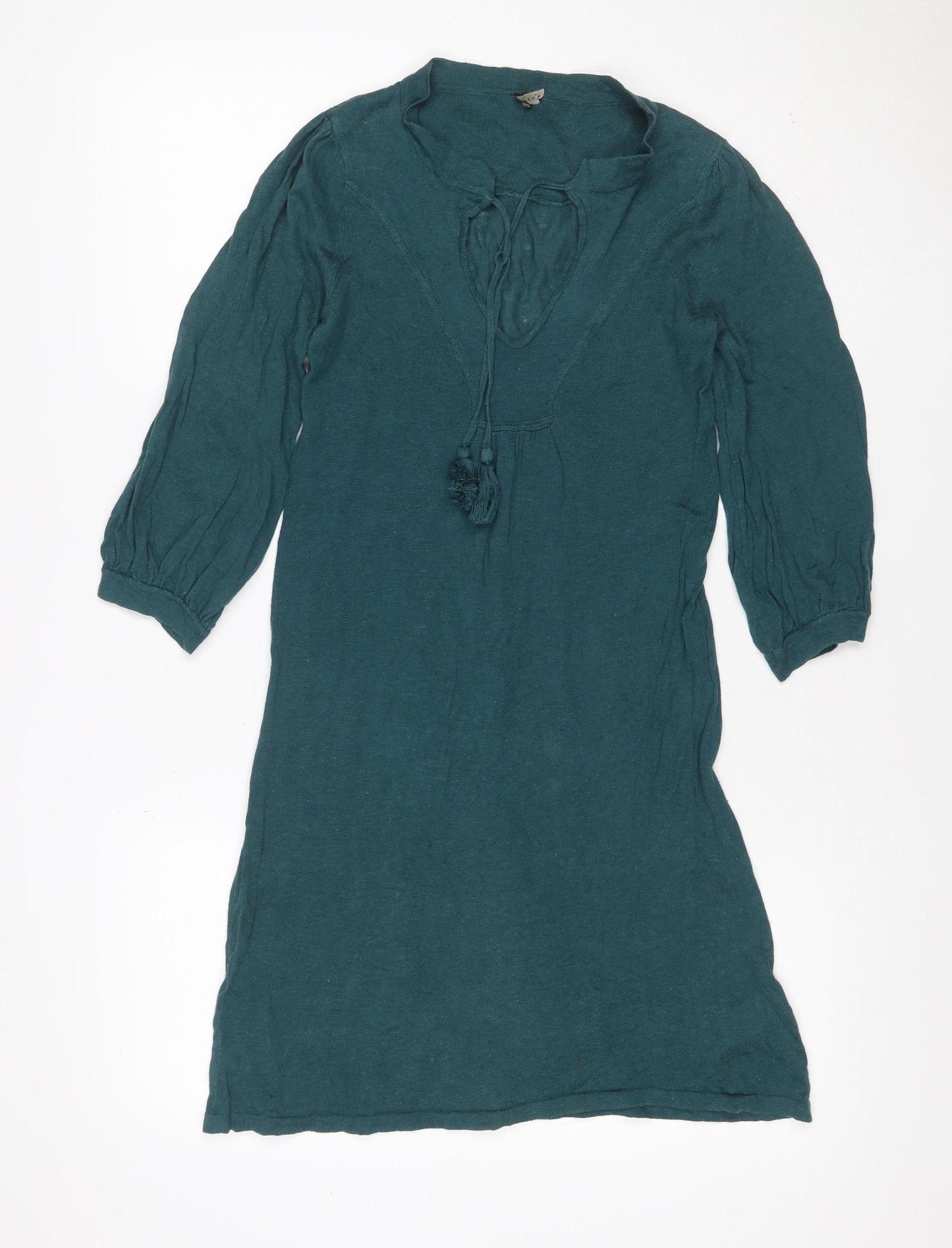 Topshop Women Green Size 6 Jumper Dress Long Puff Sleeve Tie Waist