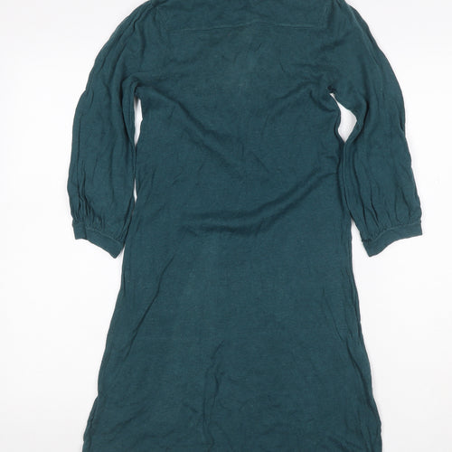 Topshop Women Green Size 6 Jumper Dress Long Puff Sleeve Tie Waist