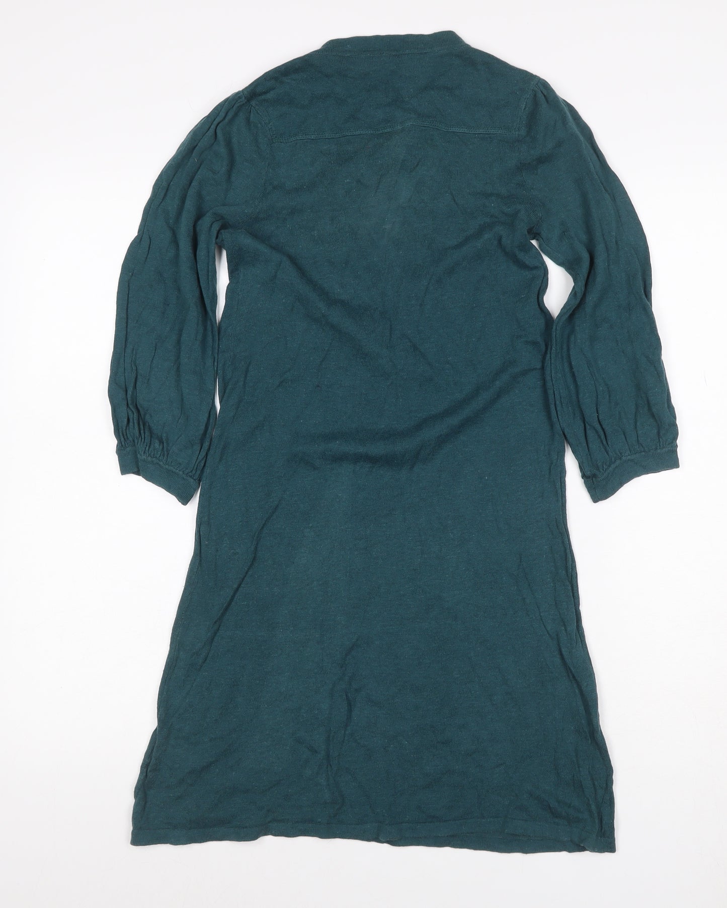 Topshop Women Green Size 6 Jumper Dress Long Puff Sleeve Tie Waist