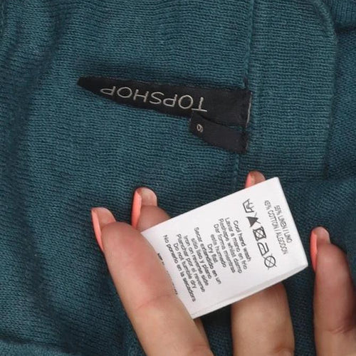 Topshop Women Green Size 6 Jumper Dress Long Puff Sleeve Tie Waist