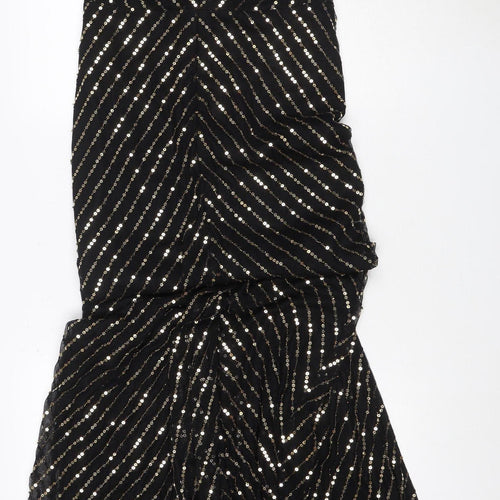 City Goddess Women Black Gold Sequin Long Sleeve Maxi Dress UK 16