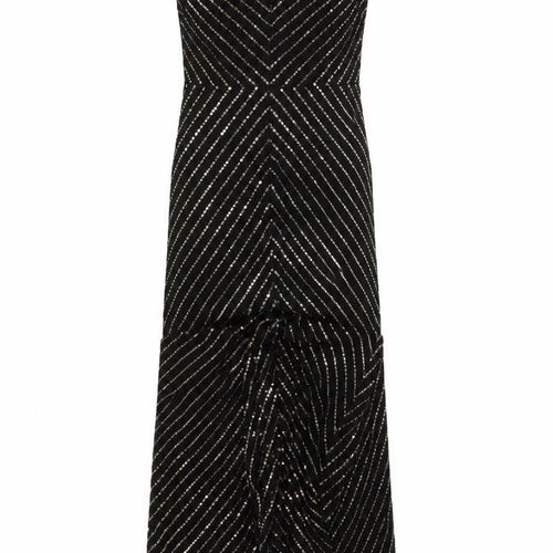 City Goddess Women Black Gold Sequin Long Sleeve Maxi Dress UK 16