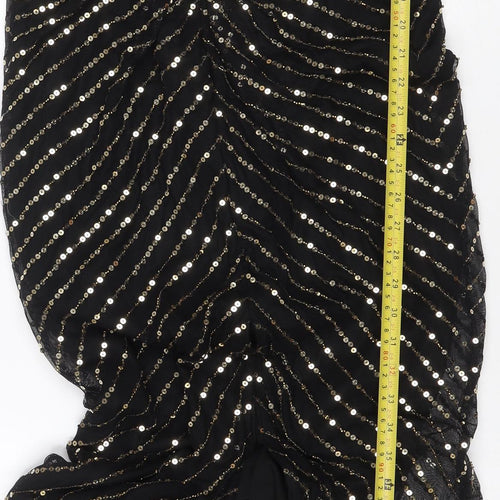 City Goddess Women Black Gold Sequin Long Sleeve Maxi Dress UK 16