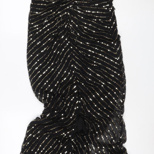 City Goddess Women Black Gold Sequin Long Sleeve Maxi Dress UK 16