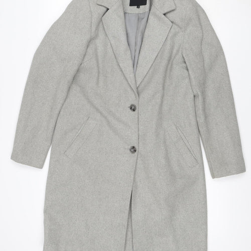 New Look Women Grey UK 8 Long Single-Breasted Wool Blend Overcoat