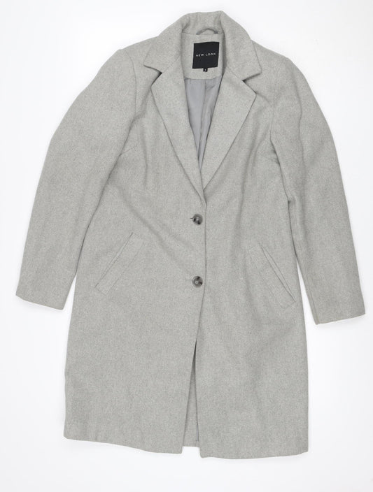 New Look Women Grey UK 8 Long Single-Breasted Wool Blend Overcoat