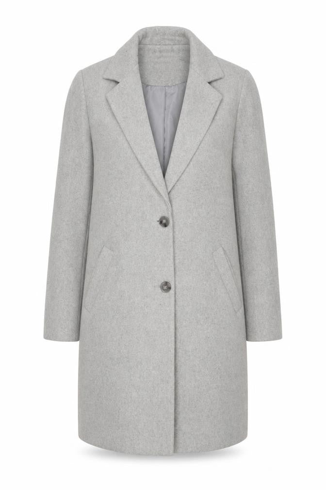 New Look Women Grey UK 8 Long Single-Breasted Wool Blend Overcoat