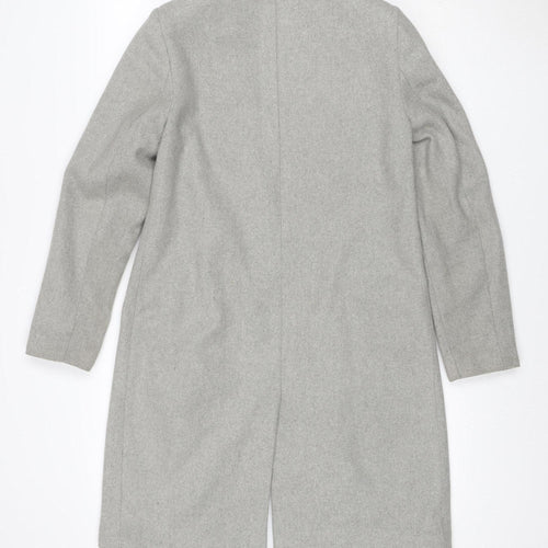 New Look Women Grey UK 8 Long Single-Breasted Wool Blend Overcoat