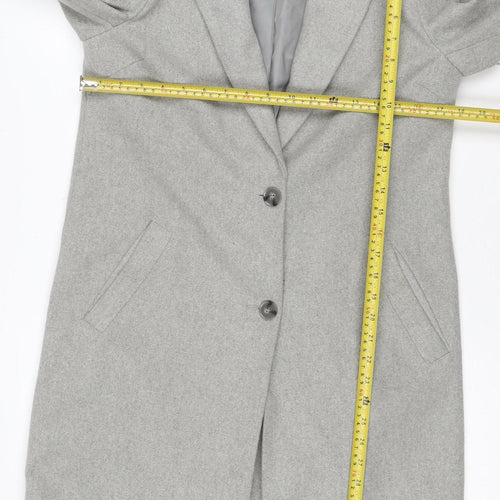 New Look Women Grey UK 8 Long Single-Breasted Wool Blend Overcoat