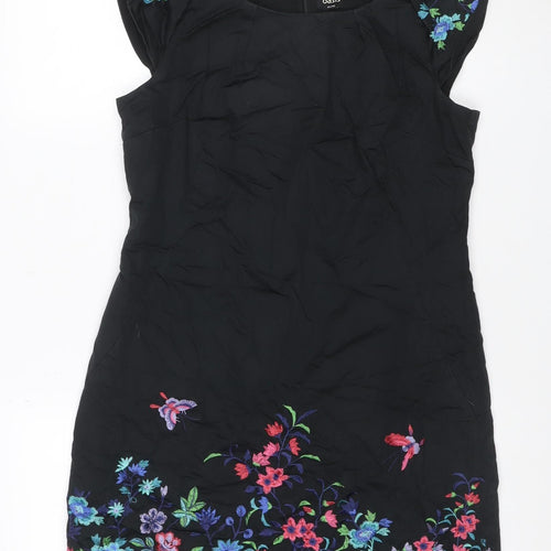 Oasis Women Black UK 14 Midi Sheath Dress Floral Embroidered V-Neck