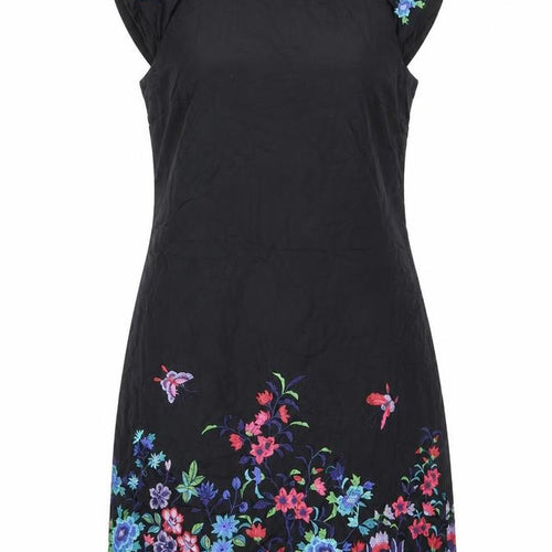 Oasis Women Black UK 14 Midi Sheath Dress Floral Embroidered V-Neck