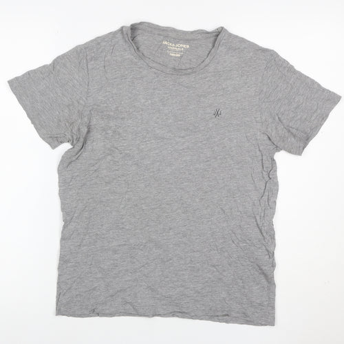 Jack & Jones Men’s Grey XS Crew Neck Logo Jersey T-Shirt