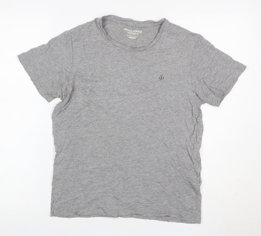 Jack & Jones Men’s Grey XS Crew Neck Logo Jersey T-Shirt