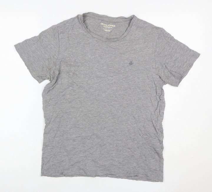 Jack & Jones Men’s Grey XS Crew Neck Logo Jersey T-Shirt