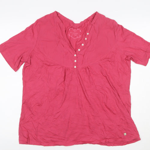 s.Oliver Triangle Women Pink UK 16 Cotton V-Neck Pleated Blouse
