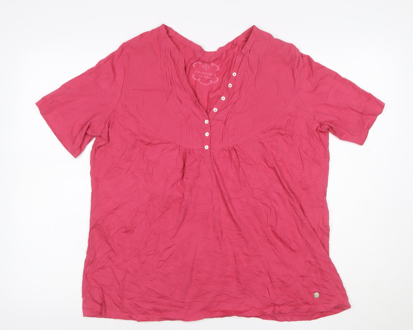 s.Oliver Triangle Women Pink UK 16 Cotton V-Neck Pleated Blouse