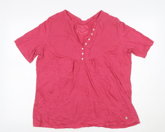 s.Oliver Triangle Women Pink UK 16 Cotton V-Neck Pleated Blouse