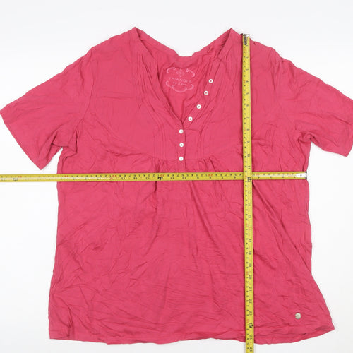 s.Oliver Triangle Women Pink UK 16 Cotton V-Neck Pleated Blouse