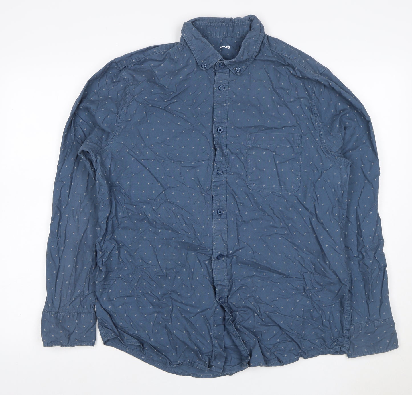 Dunnes Stores Men Blue L Cotton Geometric Button-Down Long Sleeve Shirt