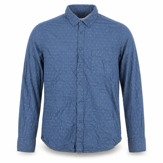 Front view of Dunnes Men Blue L Cotton Geometric Button-Down Long Sleeve Shirt