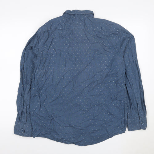 Dunnes Stores Men Blue L Cotton Geometric Button-Down Long Sleeve Shirt