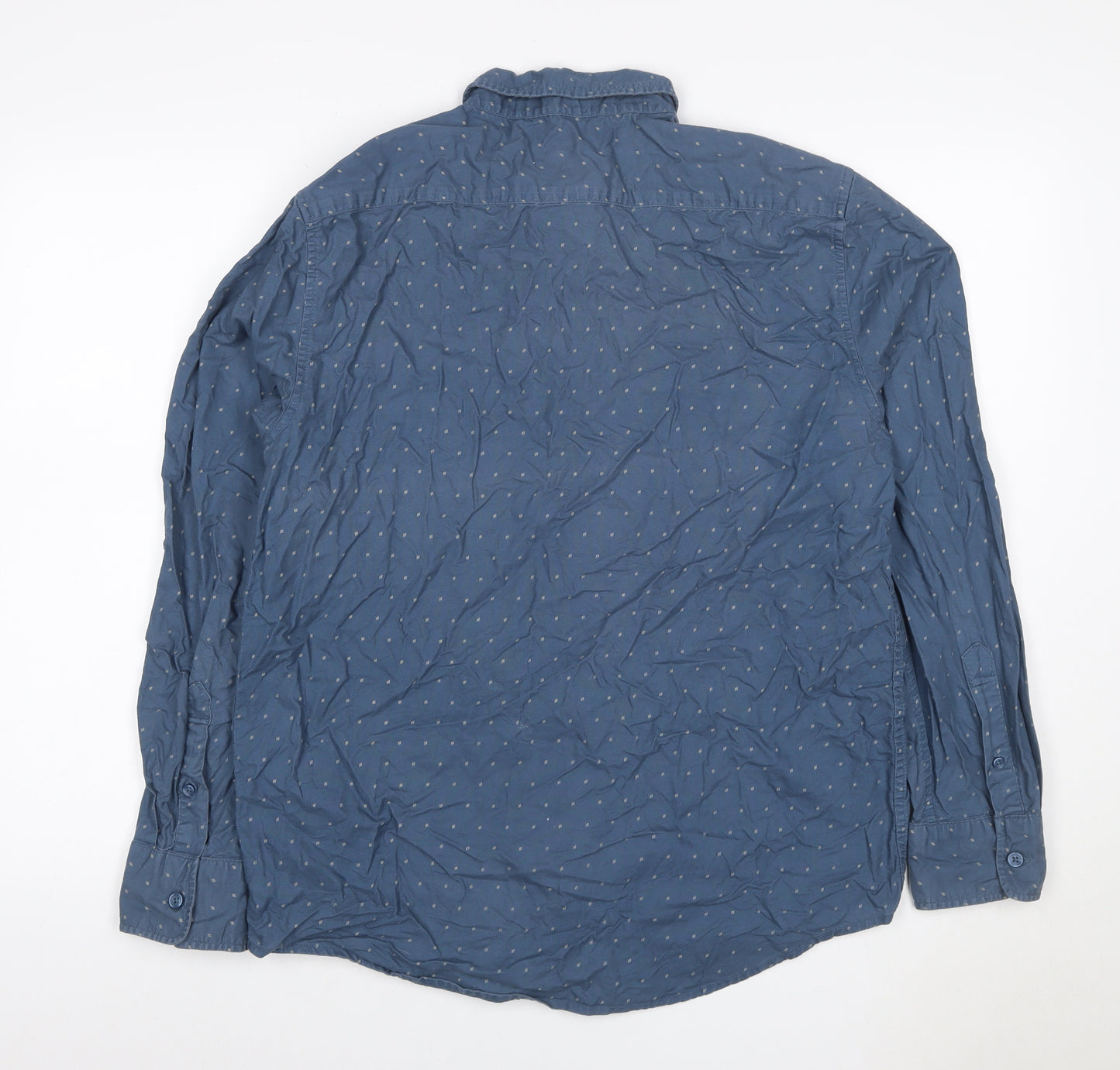 Dunnes Stores Men Blue L Cotton Geometric Button-Down Long Sleeve Shirt