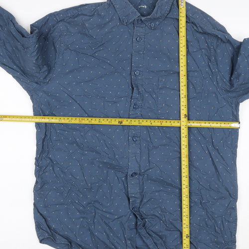 Dunnes Stores Men Blue L Cotton Geometric Button-Down Long Sleeve Shirt