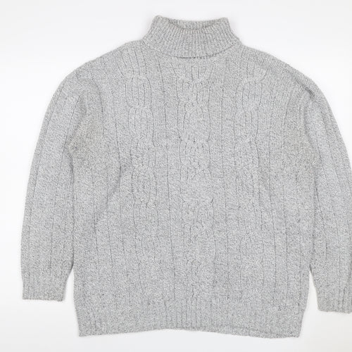 Bexley Women Grey M Cable Knit Roll Neck Chunky Pullover Jumper