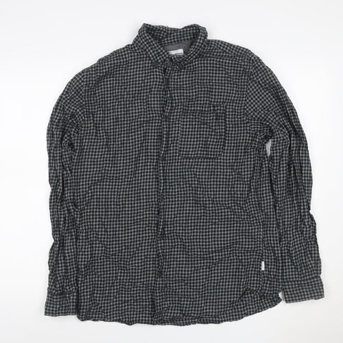 Jack & Jones Men's Black Grey Check Hooded Shirt Size L Long Sleeve