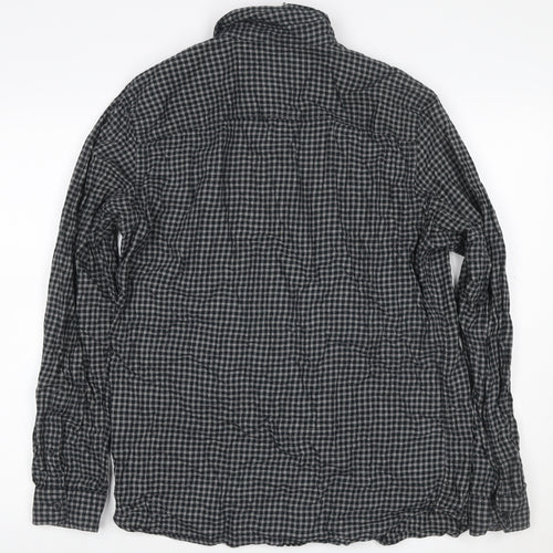 Jack & Jones Men's Black Grey Check Hooded Shirt Size L Long Sleeve