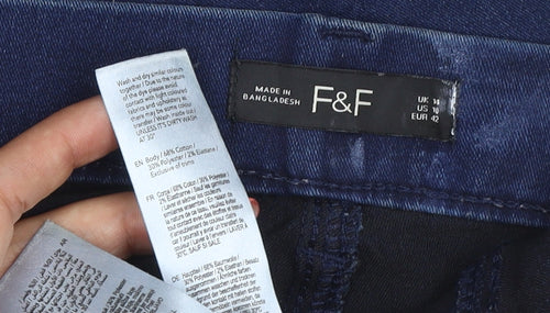 F&F Women's Blue UK 14 Skinny Stretch Denim Jeans Mid Rise