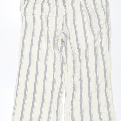 Next Petite Women Ivory Grey Striped Linen Trousers UK 16