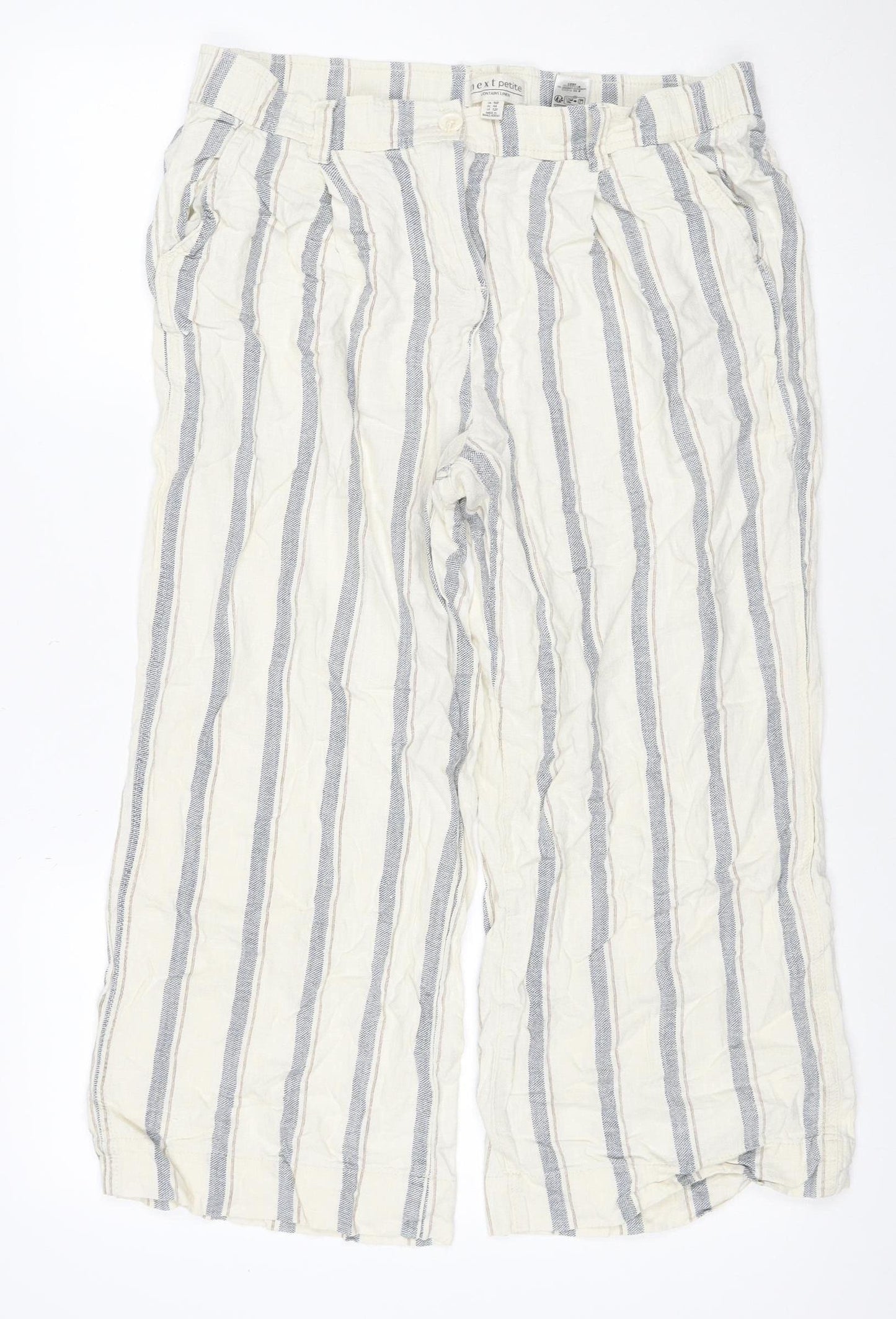 Next Petite Women Ivory Grey Striped Linen Trousers UK 16
