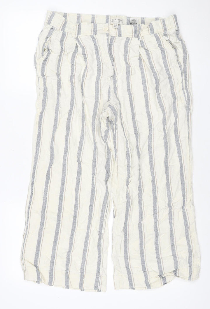 Next Petite Women Ivory Grey Striped Linen Trousers UK 16